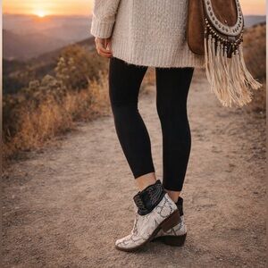 Free People Embroidered Leather Snakeskin Booties